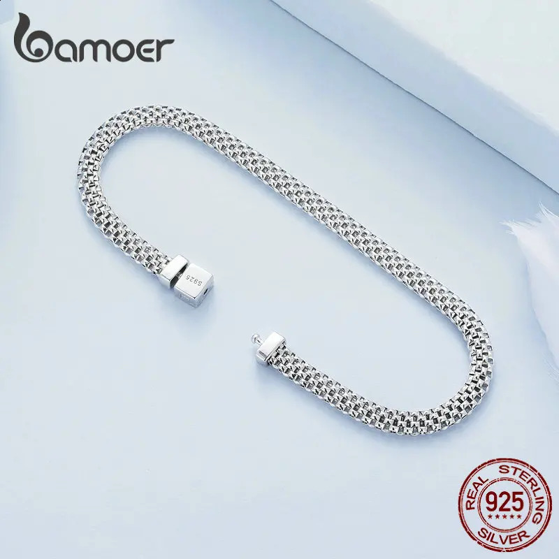925 Sterling Silver Classic Square Buckle Bracelet Retro Braided Silver Chain Link for Women Platinum Plated Fine Jewelry 250121