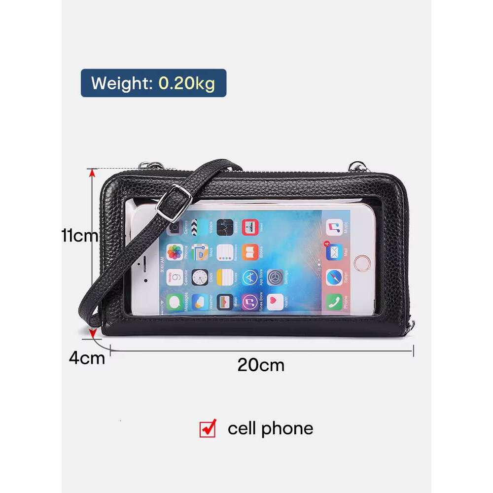 Zency Soft Genuine Leather Handbag Transparent Phone Multifunctional Crossbody Wallet Women's Shoulder Strap Card Holder Bag