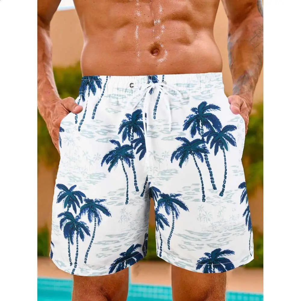 Mens beach shorts with mesh lining swimsuit 3D plant mens swimming 2024 quick drying cool ice 250121