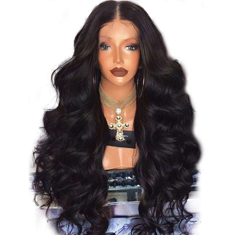 Lace Front Wig Cover T Shape Wig With Large Waves Black Wig Headband Curly Hair Non Front Lace Wig