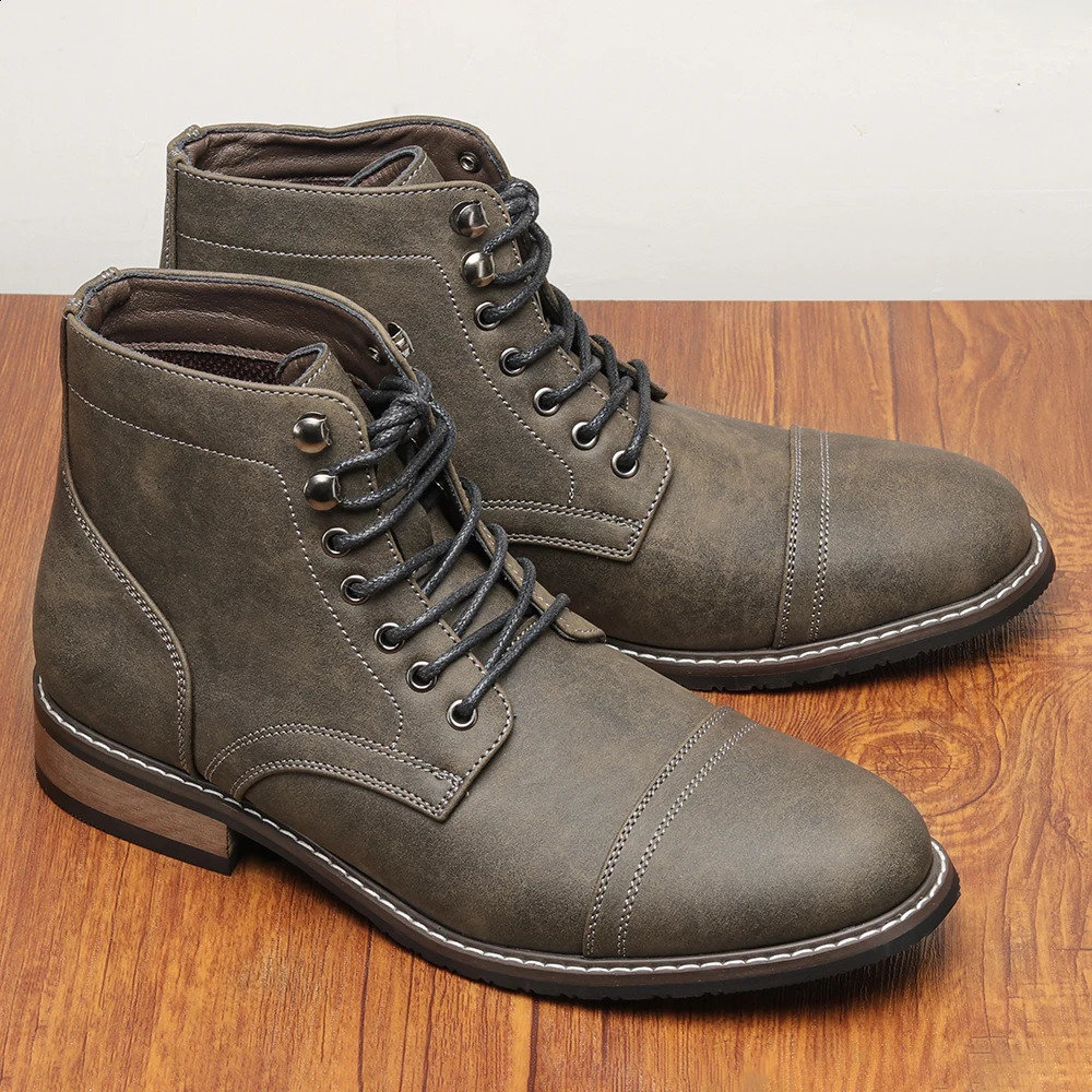 Leather Boots Men Retro Lace-Up Comfortable Top Quality Fashion 2024 Ankle Boots 250120