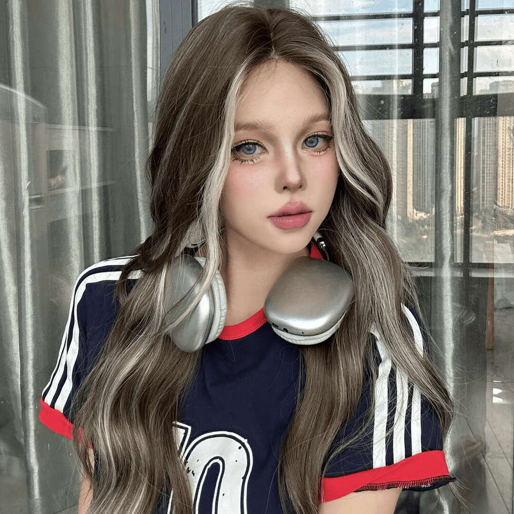 Lace Front Wig Cover T Shape Kuku Princess Small Lace Wig Female Long Curled Grey Gold Pickled Natural Full Head American Asian Hair Set