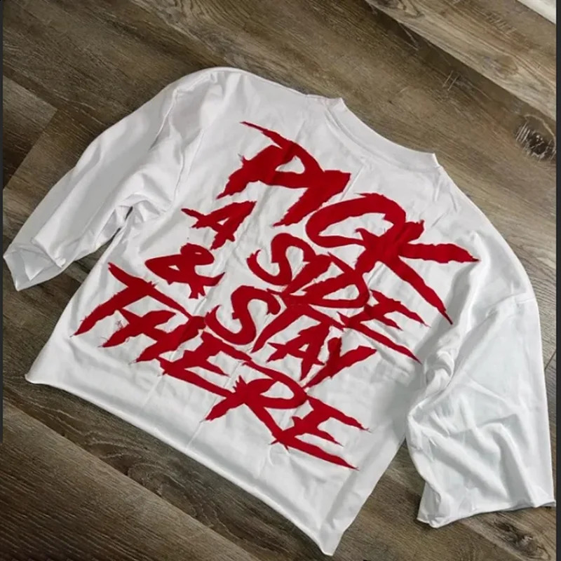 Vintage Pick A Side Stay There Graphic 100% Cotton Cropped T-Shirt Men Y2K Short Sleeves Oversize Tshirt Streetwear Women Tops 250122
