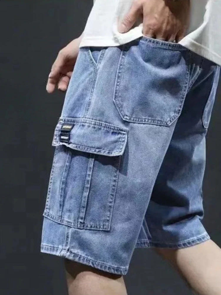 Man Denim Shorts Black Gray Cargo Short Jeans Pants for Men with Pockets Buttons Vintage Trend 2024 Comfortable Thin 250113