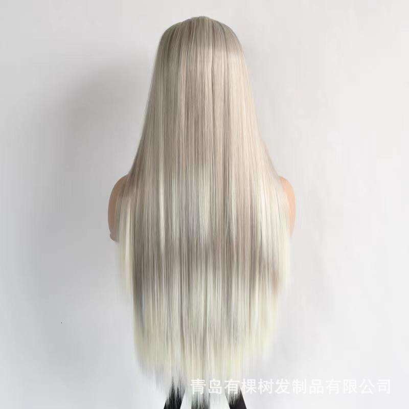 Lace Front Wig Cover T Shape Wig New Matte High Temperature Silk Synthetic Front Lace Headband Mixed Color Long Straight Hair