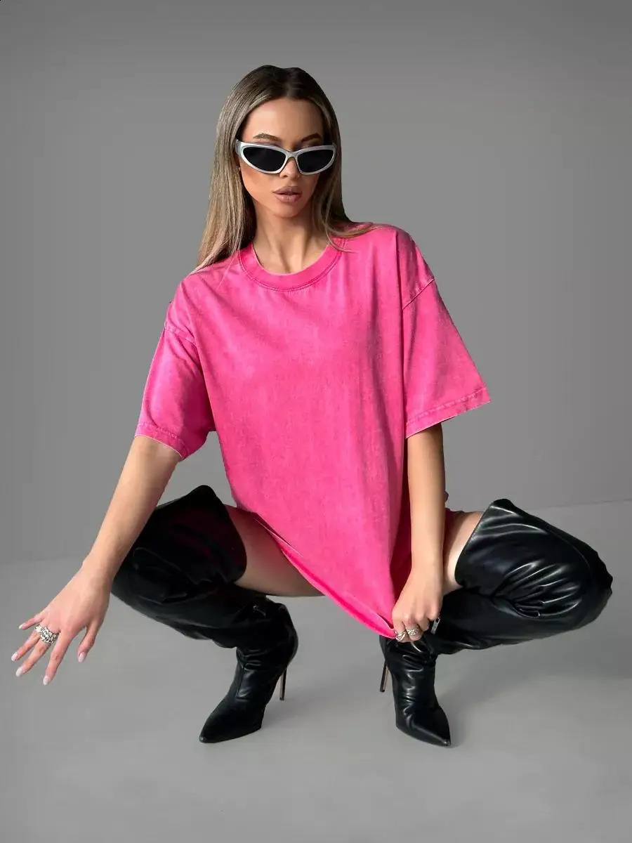 Summer Cotton Washed T-shirt for Women Men Loose O-Neck Oversized Tee Korean Y2k Female Clothes Casual Vintage Short Sleeve Tops 250113