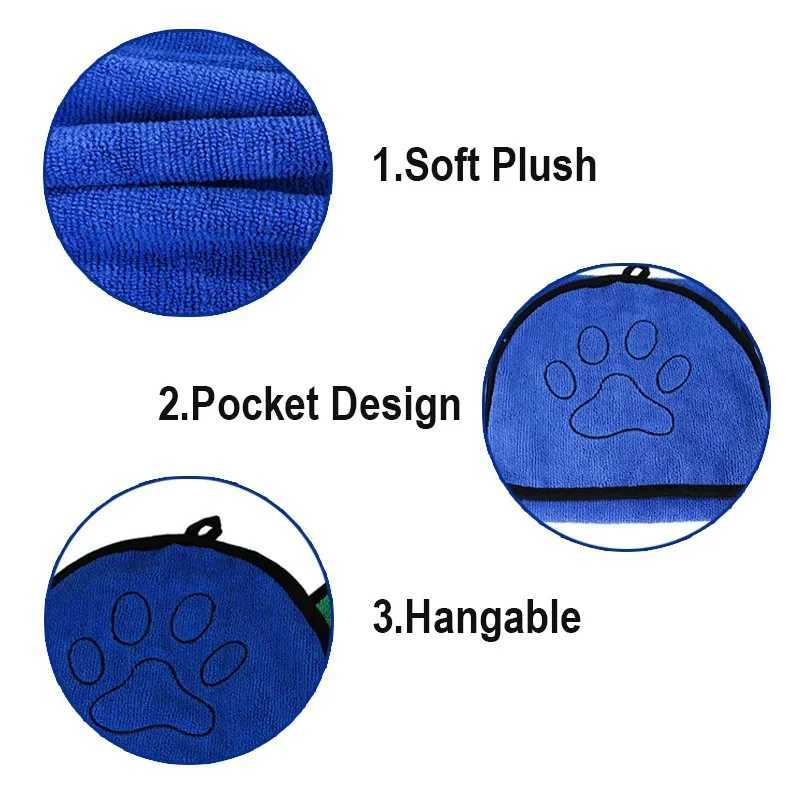 Dog Bath Towels Pet Dog Bath Towel for Small Medium Large Dogs Microfiber Super Absorbent Pet Drying Towel Blanket With Pocket M250118