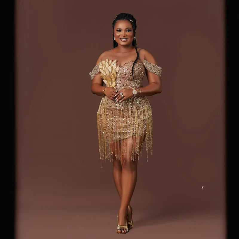 Elegant Gold Sequins Prom Dress with See-Through Black Mesh, Evening Gown for Birthday Parties, Customized