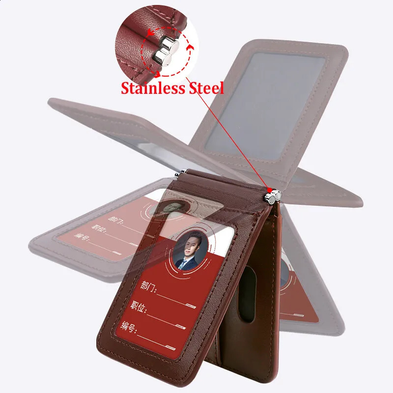Top Grade Genuine Leather ID Badge Holder Business Cards Holders with Neck Lanyard Formal Staff Magnet Closed ID Card Name Tags 250120