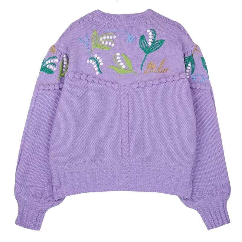New Knitwear Round Neck Embroidery Vintage Style Women Cardigans Loose Button Down Fashion Sweaters Boho Knitted Sweater