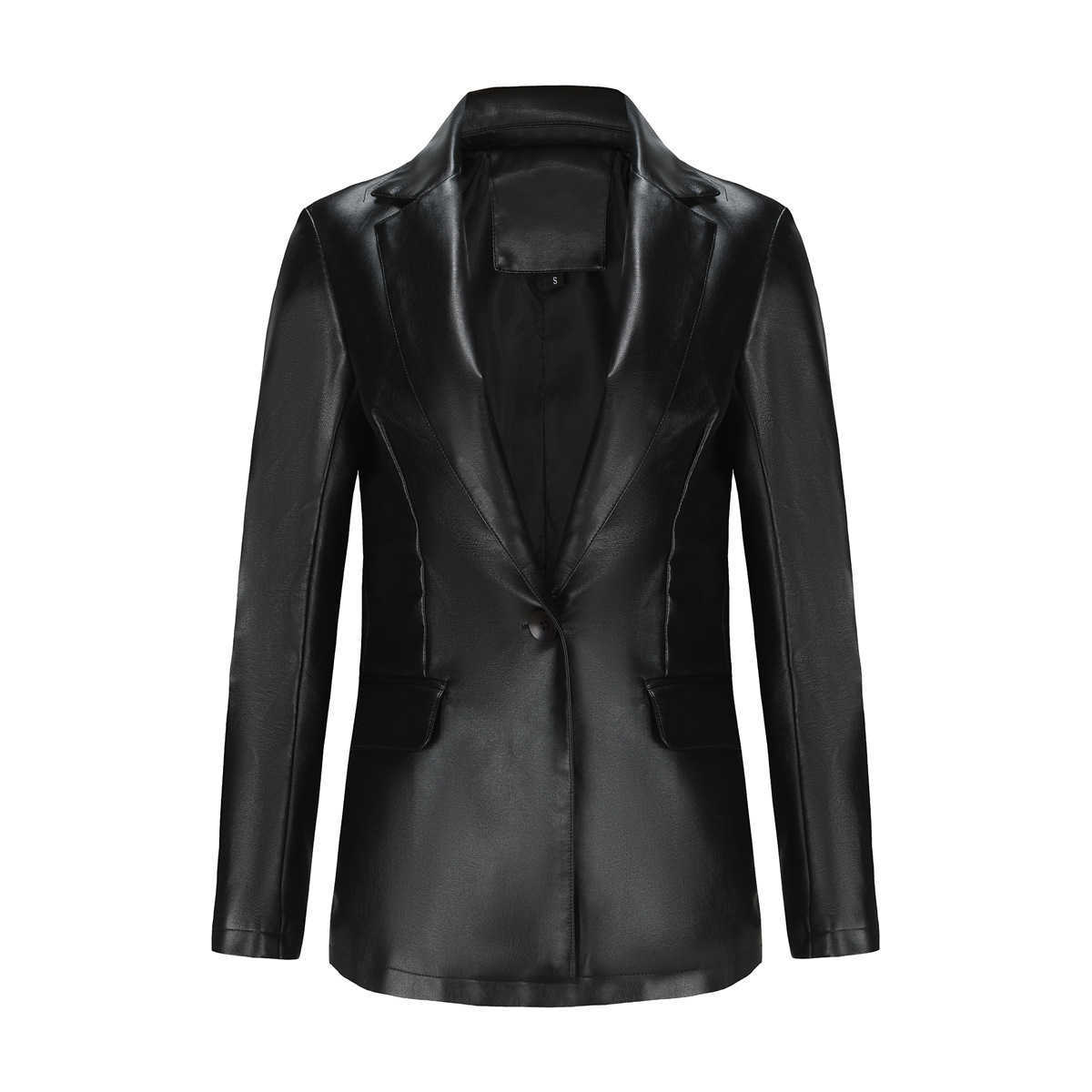New Little Suit Long Sleeve Coat Womens Single Button Commuter Casual Solid Leather Coat Womens Leather Womens Jacket 241209