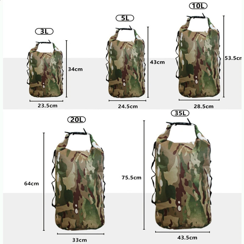 Camouflage Waterproof Backpack Portable Outdoor Sport Rafting Bag River Tracing Swiming Bucket Dry 3L 5L 10L 20L 35L 250121