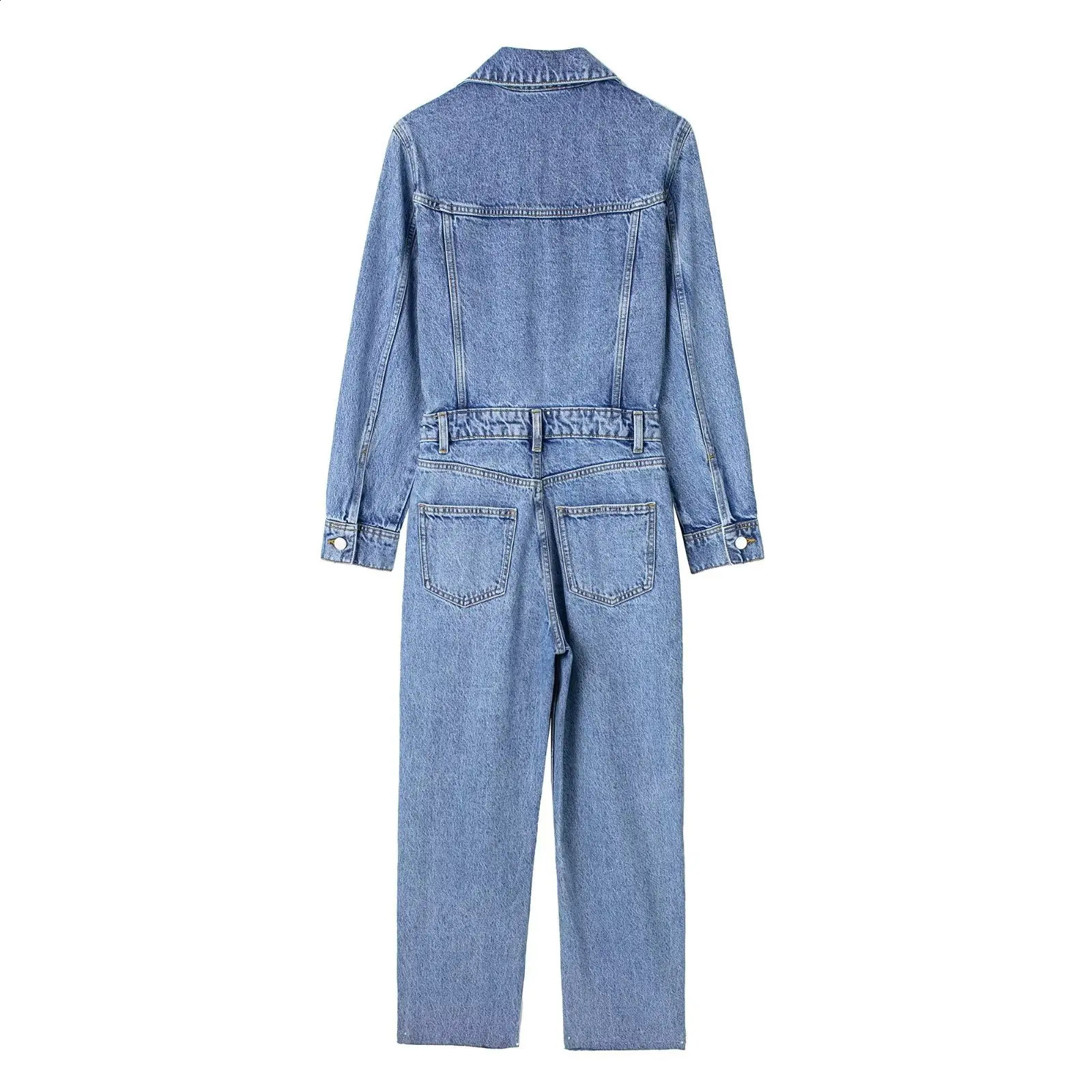 Autumn Denim Jumpsuit for Women Overalls Woman Jean Overalls Long Sleeve Elegant Jumpsuits Y2k Streetwear Turn Down Collar 250122