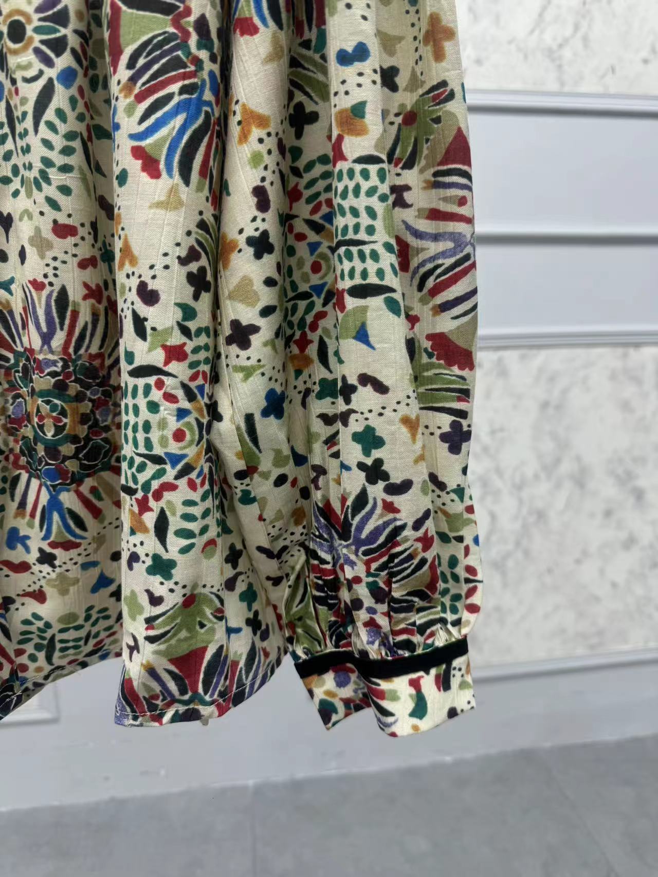 Vintage ral Print Women Single Breasted Blouse Puff Sleeve 100% Cotton V-Neck Ladies Autumn New Shirt Tops