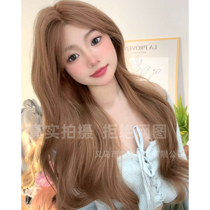 Lace Front Wig Cover T Shape Front Lace Wig Women S Long Fashionable Internet Celebrity Mid Cut Bangs Simulated Curly Hair Full Head Cover