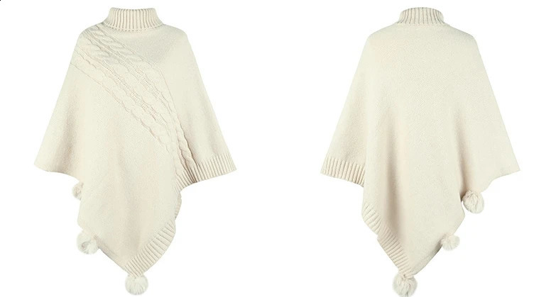 Autumn Womens Shawl Coat Solid Color Twisted Neck High Neck Pullover Sweater Bat Sleeve Knitted Sweater Wool Ball n Shawl 250121