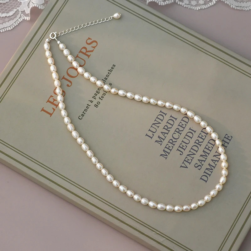 ASHIQI Fashion Natural Freshwater Pearl 925 Sterling Silver Necklace for Women Wedding Party Jewelry 250120