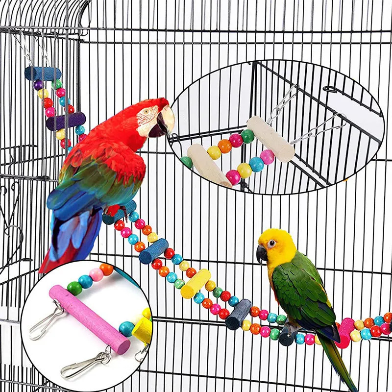 12Pcs Bird Cage Toys for Parrots Wood Birds Swing Reliable Chewable Bite Bridge Wooden Beads Shape Parrot Toy Colorful Funny Toy 250121
