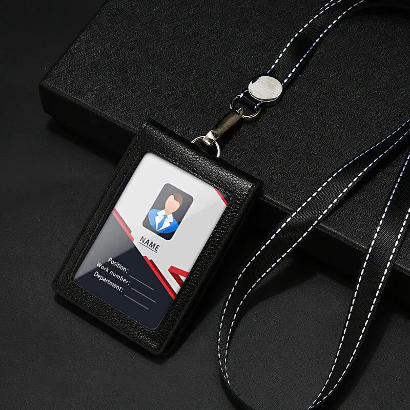 Genuine leather Badge Holder Business Work Card Neck Strap Lanyard ID Chest Card Name tag Case Office Supplies 250120