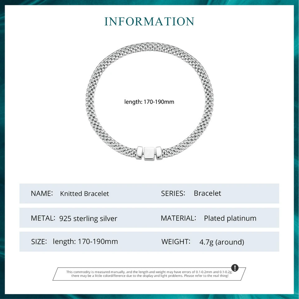 925 Sterling Silver Classic Square Buckle Bracelet Retro Braided Silver Chain Link for Women Platinum Plated Fine Jewelry 250121