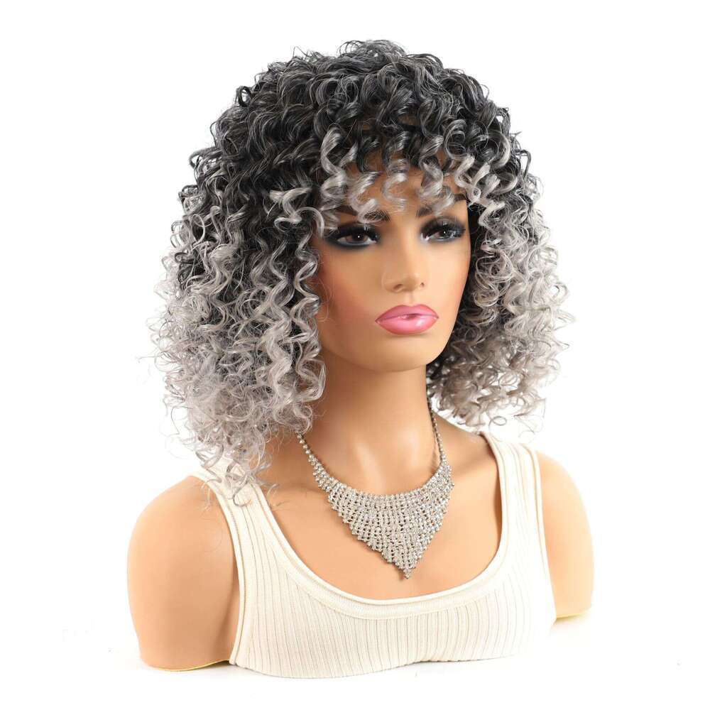 Lace Front Wig Cover T Shape Small Black Gradient Grandma Gray Deep Roll Wig Synthetic Headband Batch