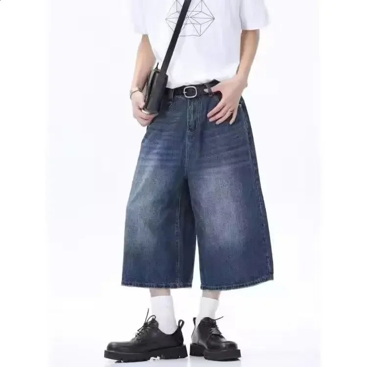 American style retro mens jeans loose fit wide leg straight leg denim shorts summer wholesale sensual 250110