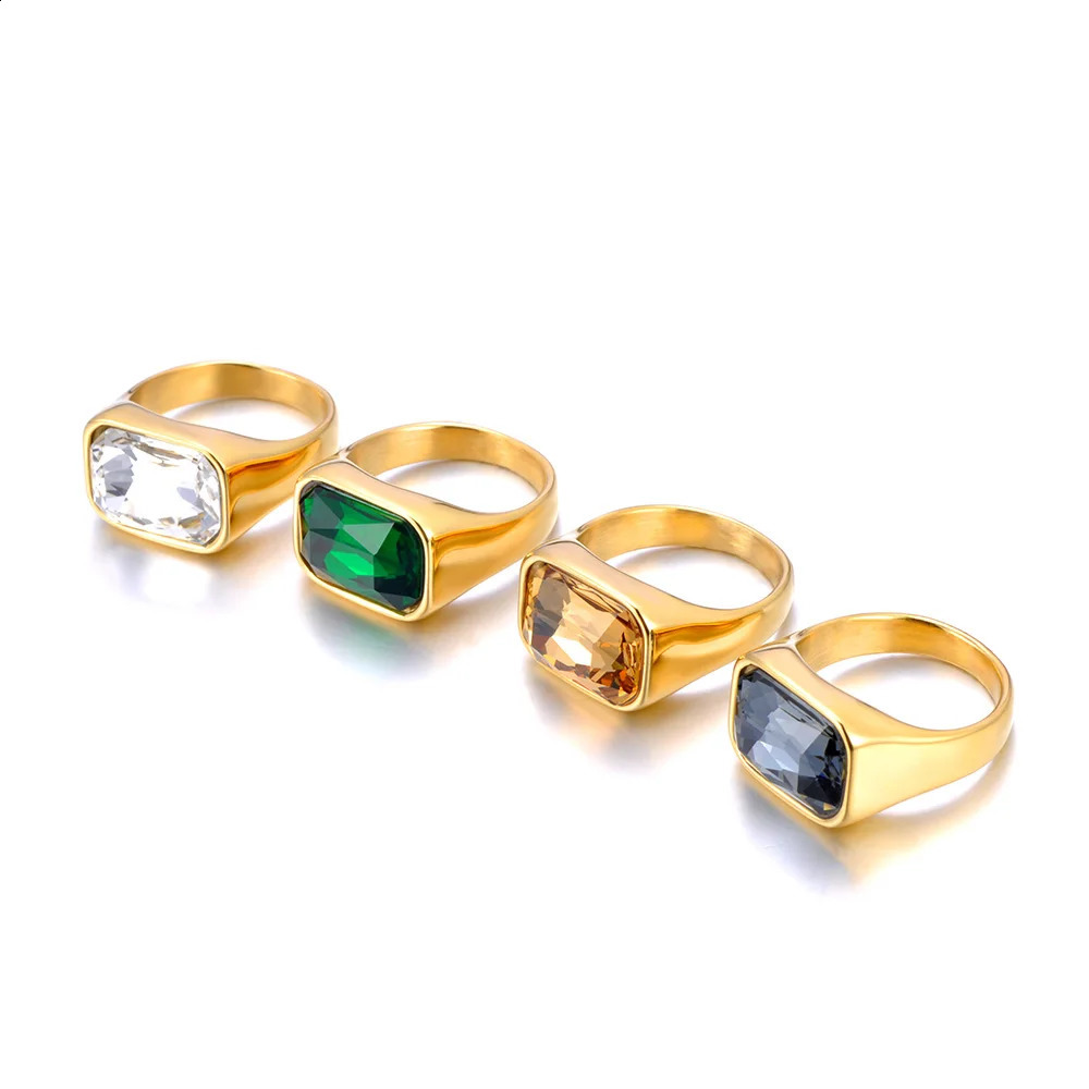 Shiny Cubic Zirconia Stainless Steel Wedding Statement Ring 18K PVD Gold Plated Fashion Waterproof Jewelry R24007 250121