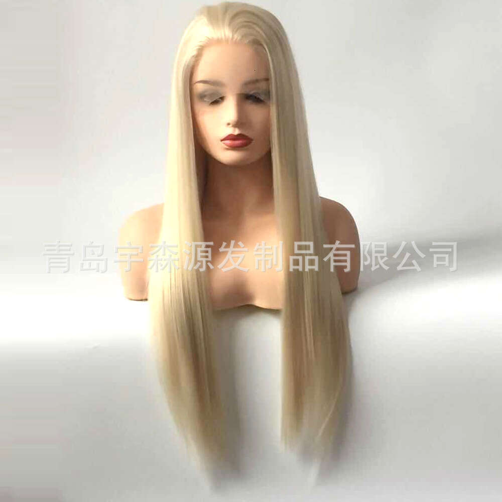 Lace Front Wig Cover T Shape Front Lace Wig Women S Long Straight Set Gold Synthetic Hair Wig Headband Color