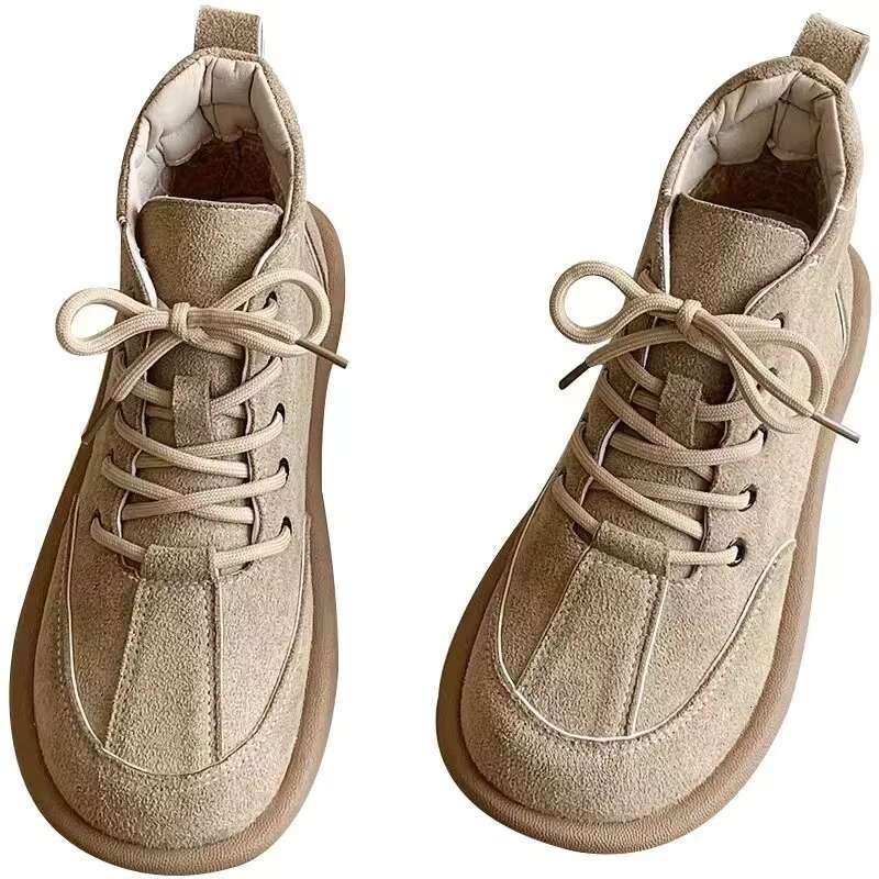 Spring/Autumn Women's Flats Round Toe Flat for Women Lace-up Platform Shoes Outdoor Office Lady Anti-slip Solid Color Shoe