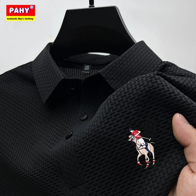 Mens short sleeved polo shirt ice silk jacquard casual business fashion stand up collar summer style 250118