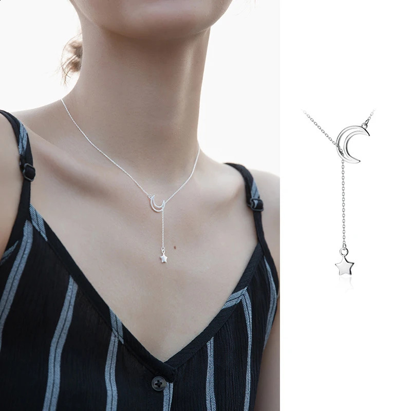 Modian Fashion Moon Star Pendant Necklacefor Women Genuine 925 Sterling Silver Link Chain Necklace Korea Style Fine Jewelry 250117