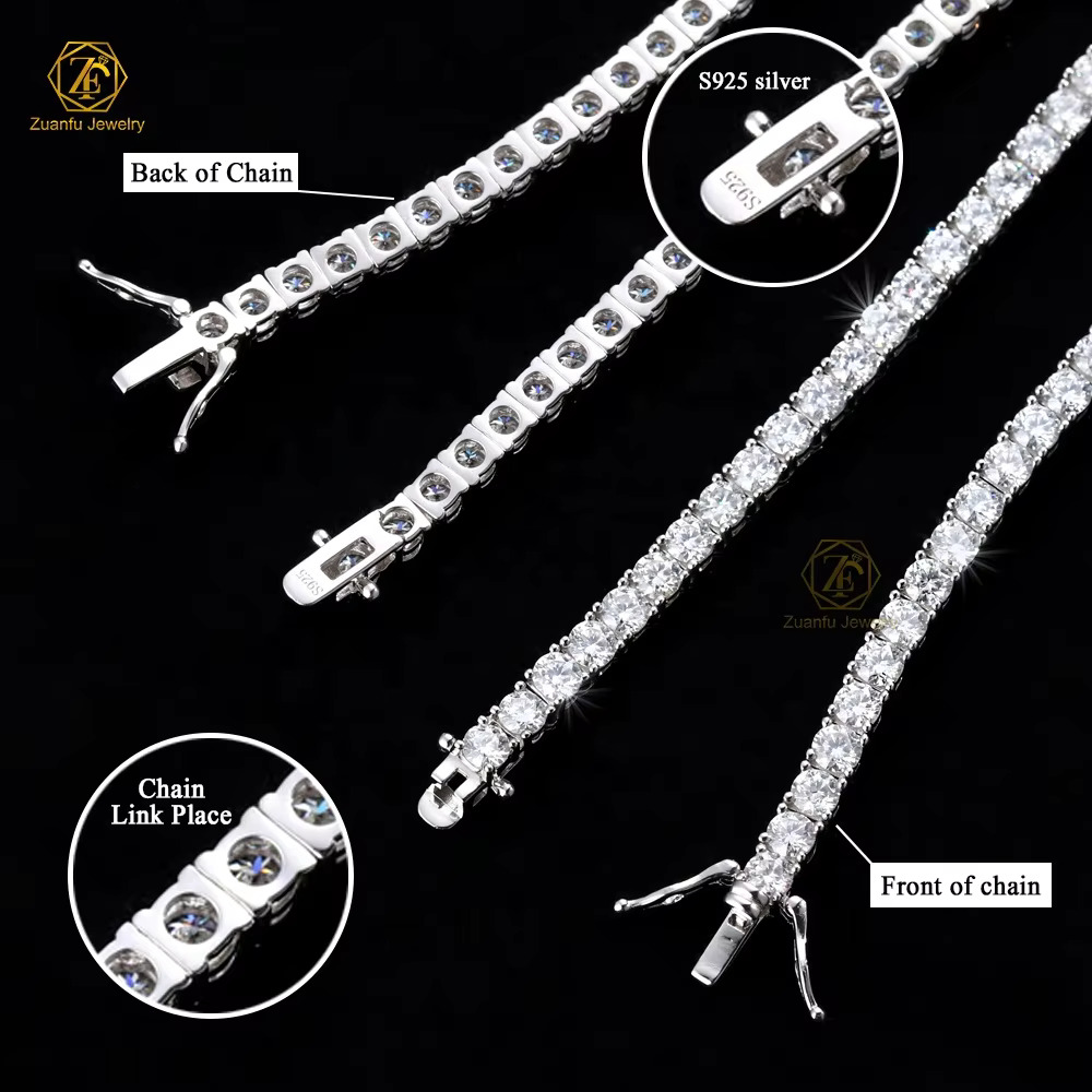 Cheapest Price Hip Hop Sier Gra VVS Moissanite Dia Tennis chain 3MM 4MM 5MM Necklace Bracelet Men Women Hiphop Jewelry