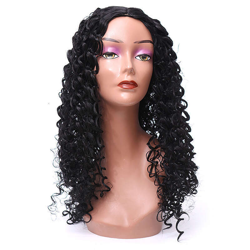 Lace Front Wig Cover T Shape Female Curly Black Front Lace Long Hair Synthetic Wig Headset