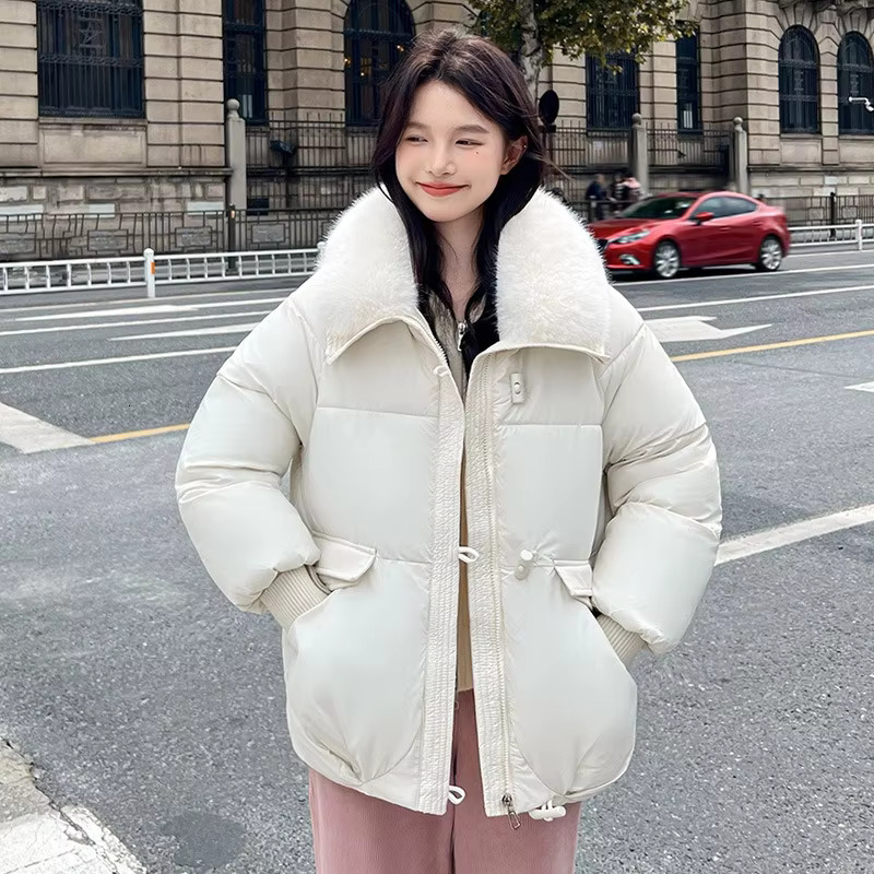 Short Puffer Cotton-Padded Clothes Coat Women Winter Large Fur Collar Jacket 2024 New Korean Loose Lapel Bread Outerwear