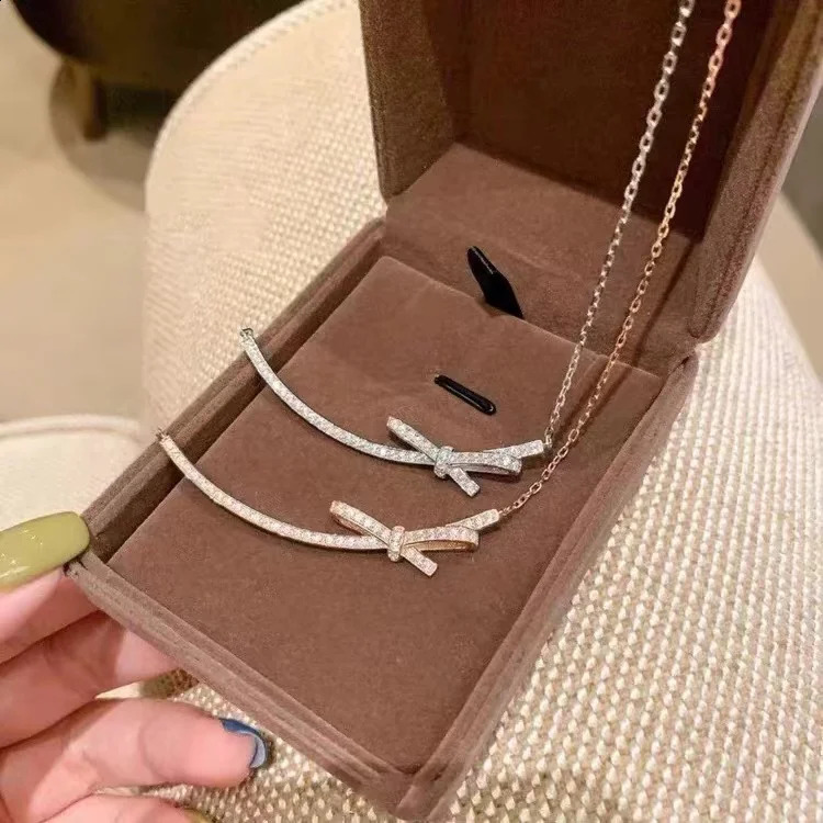 Bowknot necklace for women light niche sterling silver 925 zircon smiley clavicle chain short temperament choker 250117