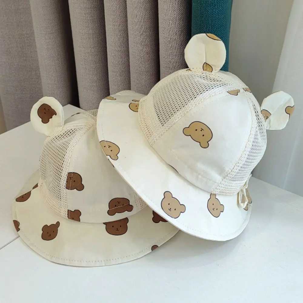 Cartoon Bear Baby Bucket Caps for Boy Girl Cute Animal Printing Infant Fisherman Hat Summer Toddler Panama Sun Cap M250121