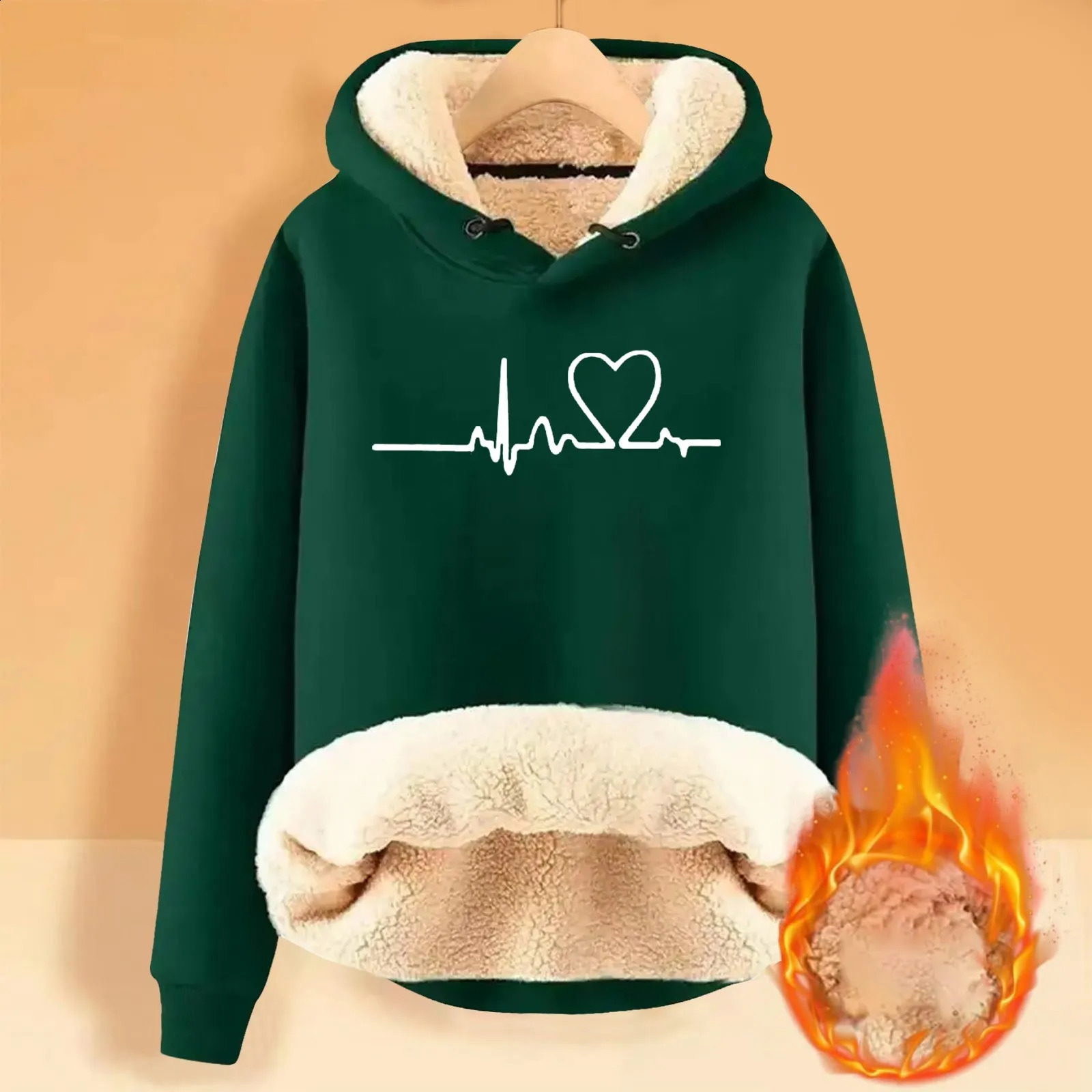 Warm Velvet Padded Women Hoodies Sweatshirts Autumn Winter Thicekn Thermal Sherbet Hoodies Pullovers ECG Print Oversize Clothes 250121