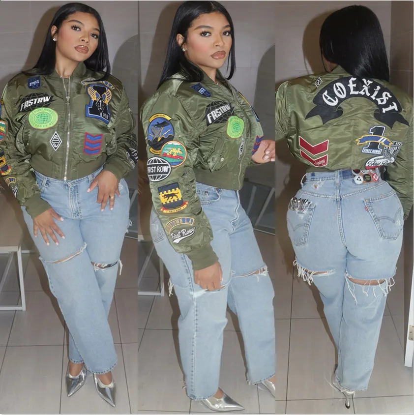 Embroidered Cyber Racing Bomber Jacket Womens Fashion Coat Y2K Street Clothing Winter Clothing Elegant Jacket Crop Coat 250118