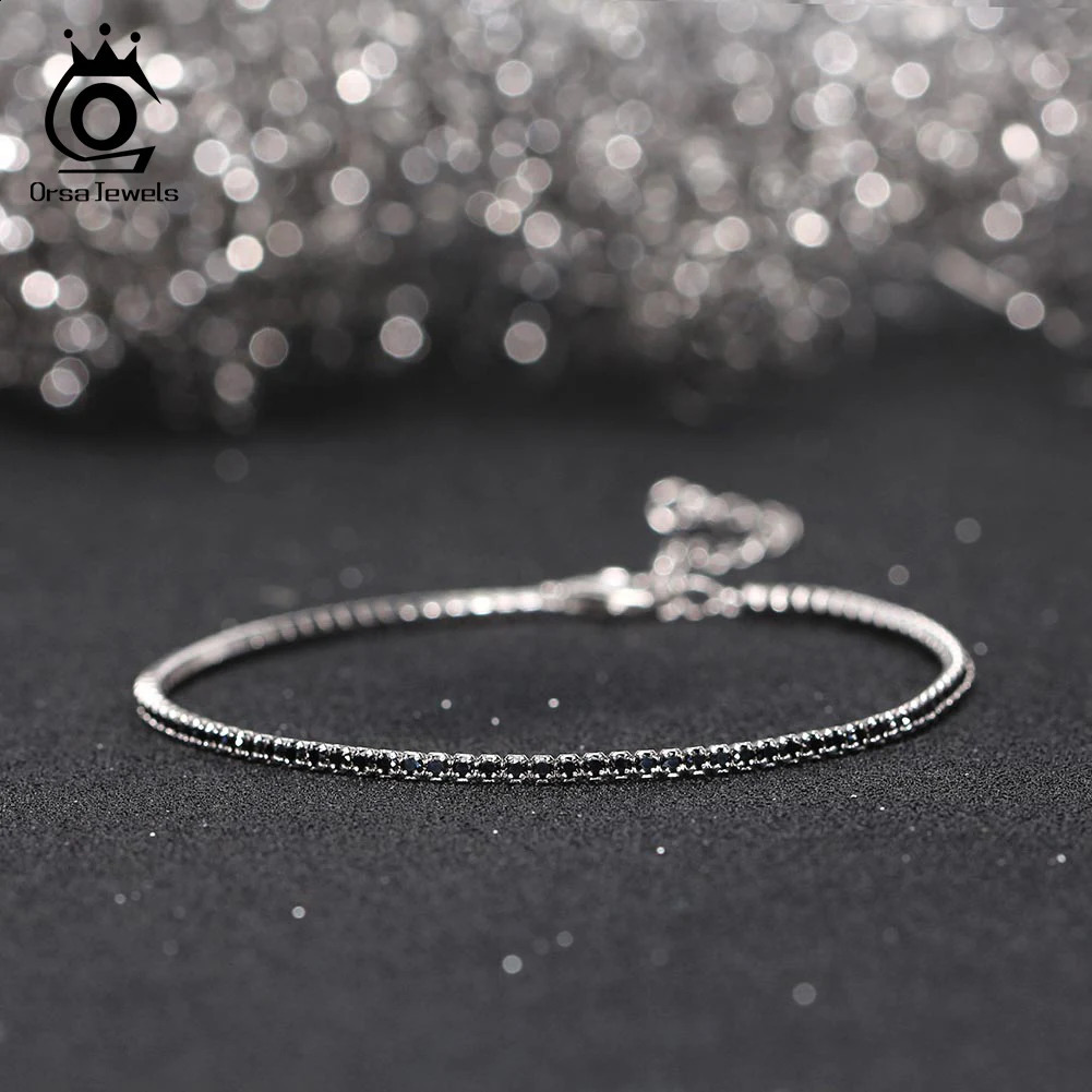 ORSA JEWELS 925 Sterling Silver Tennis Bracelet Fashion Black Pink Blue 4A Zirconia Bracelet Jewelry for Women SB190 250121