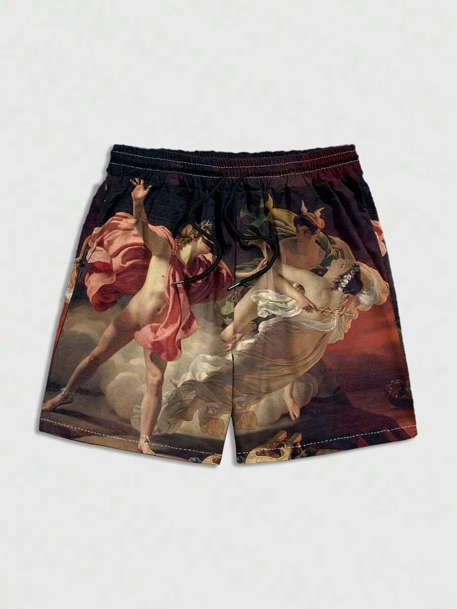 New Men's Summer Loose 3D Leisure Art Painting Printing Haruku Sports Quick Drying Shorts