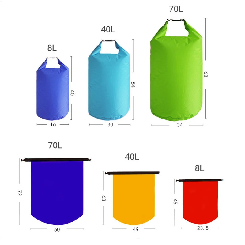 8L25L40L70L75L Outdoor Waterproof Dry Bag Back Pack Swimming River Trekking Rafting Kayaking Travel Clothes Storage 250121