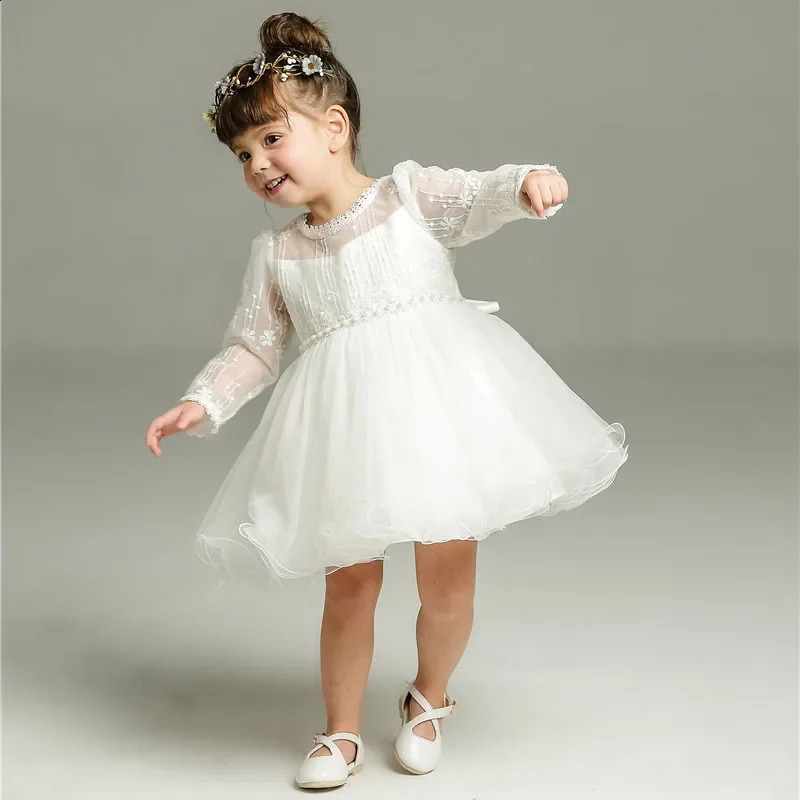 Baby Girls Dress 0-2 Years Old Birthday Wedding Gauze Skirt White Color Baby Baptismal Dress White Princess Dresses Christening 250115