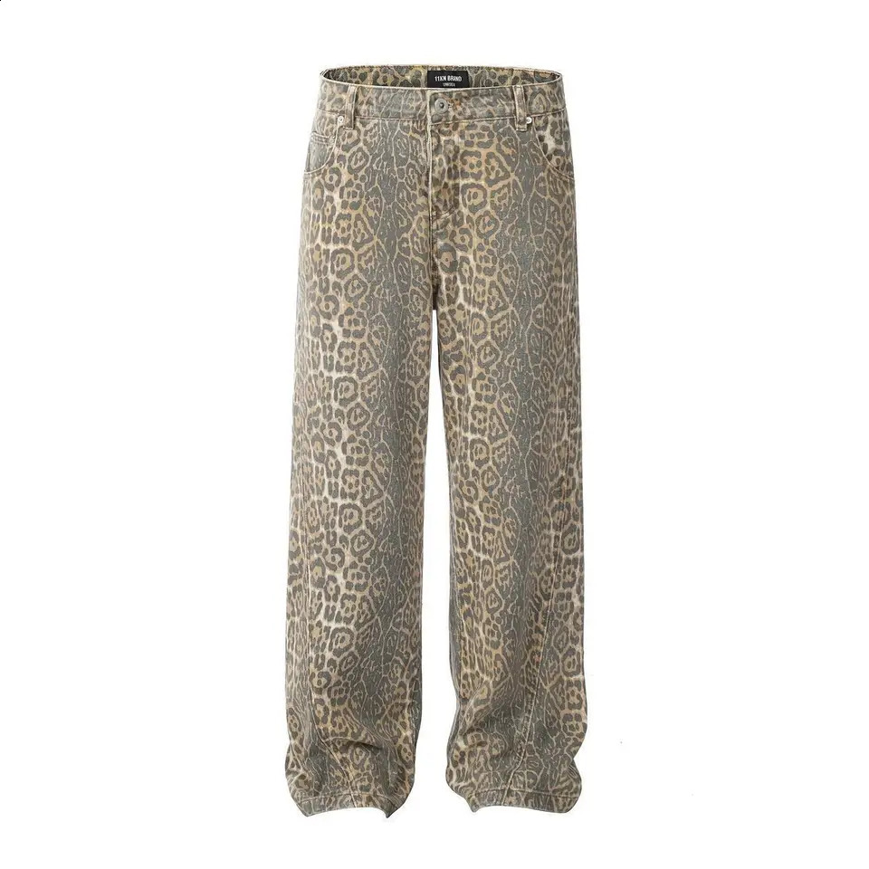 Vintage Leopard Print Jeans Men Spring Autumn Oversize Casual Hip Pop Wide Leg Trouser Trend High Waist Panther Denim Pants y2k 250120