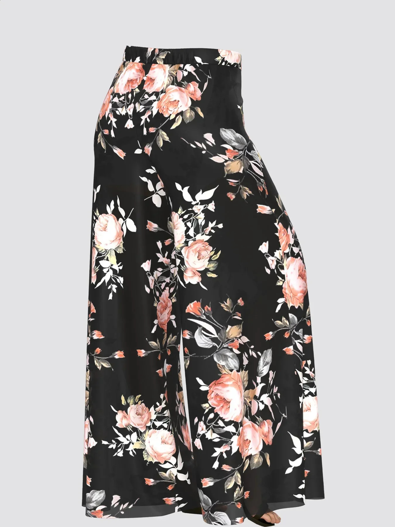 Plus Size Floral Retro Womens Matching Set VNeck Top and Printed Pants Chiffon Two Piece Pant Outfit Summer 250122