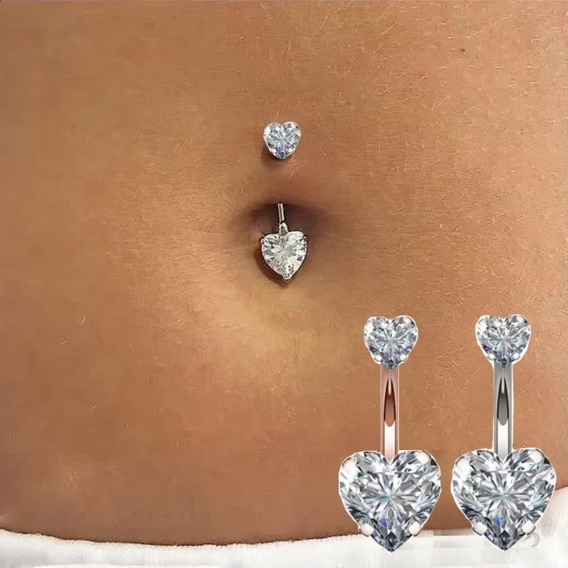 Zircon Heart Belly Button Rings for Women Nombril Ombligo Navel Ring Steel Barbell Crystal Round Body Piercing Jewelry 250110