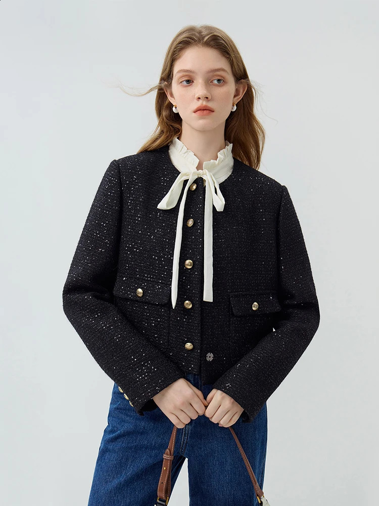 FSLE 51%Wool Office Lady Short Style Small Wool Texture Jacket for Women Spring Autumn Temperament Tweed Coats Female 250122
