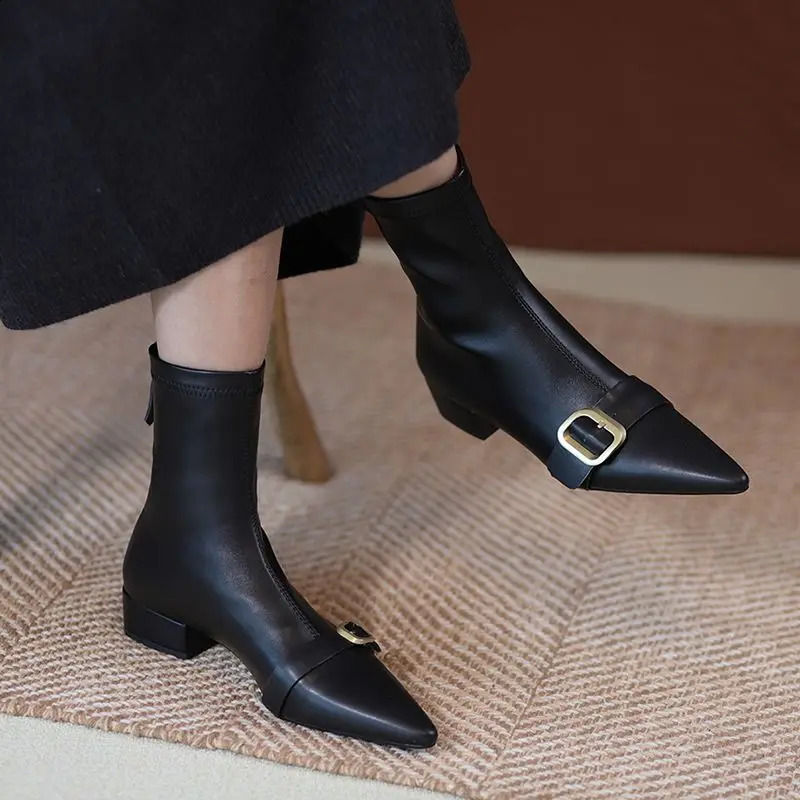 Footwear Black Short Shoes for Women Elegant with Low Heels Booties Work Female Ankle Boots Pointed Toe er Autumn 250122