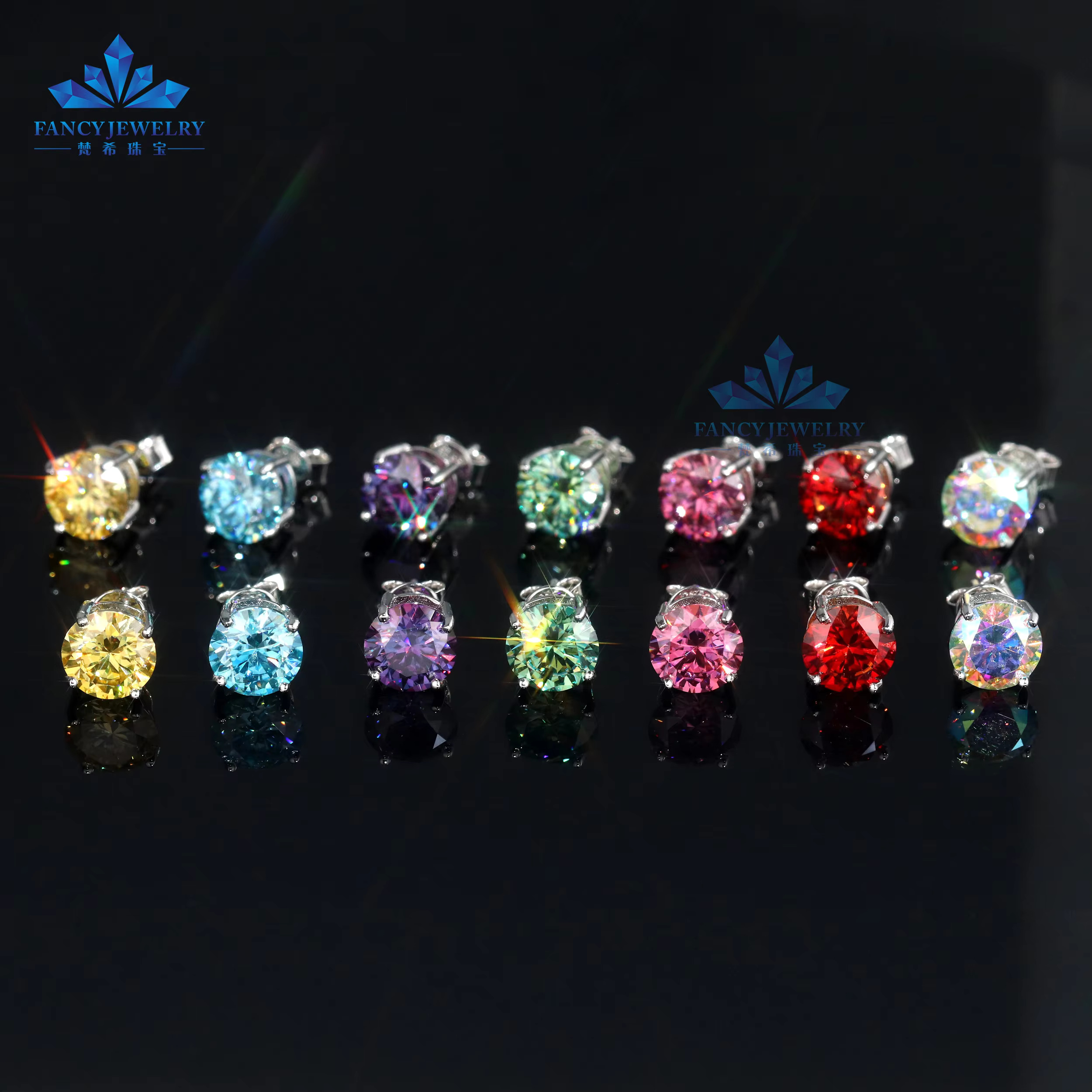 GRA Certificate 0.5CT 1CT 2CT Gold Plated Sterg Sier vvs Pink Blue Yellow Green Moissanite Stud Earrings