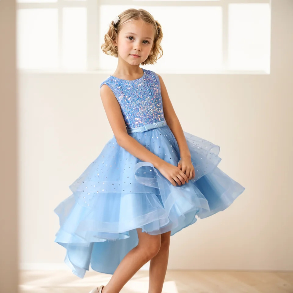 Flower Girls Princess Sequins Baby Wedding Christmas Party Trailing Dress Teenager Children Kids Elegant Vestidos for 3-15Years 250117