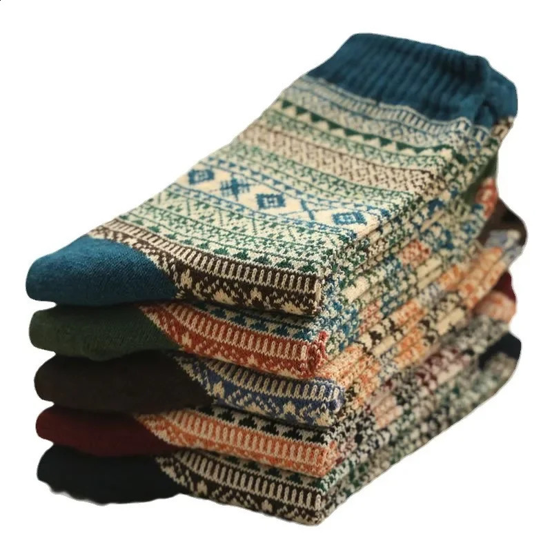 5pairs Soft Comfortable Medium Tube Socks Summer Thin Thick Line Rhombus Ethnic Style Stockings 250121